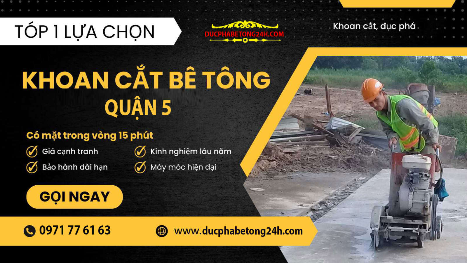 Dịch vụ khoan cắt bê tông Quận 5 chuyên nghiệp, nhận khoan rút lõi bê tông nhanh